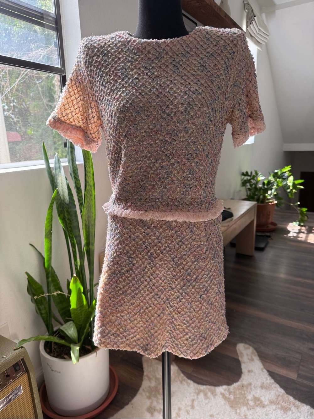 Textured Pink Tweed Skort Set